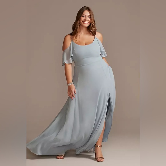 David's Bridal Dresses & Skirts - CELEBRATE DB STUDIO Cold-Shoulder Long Chiffon Dress STYLE# F20365 size 14 NWT